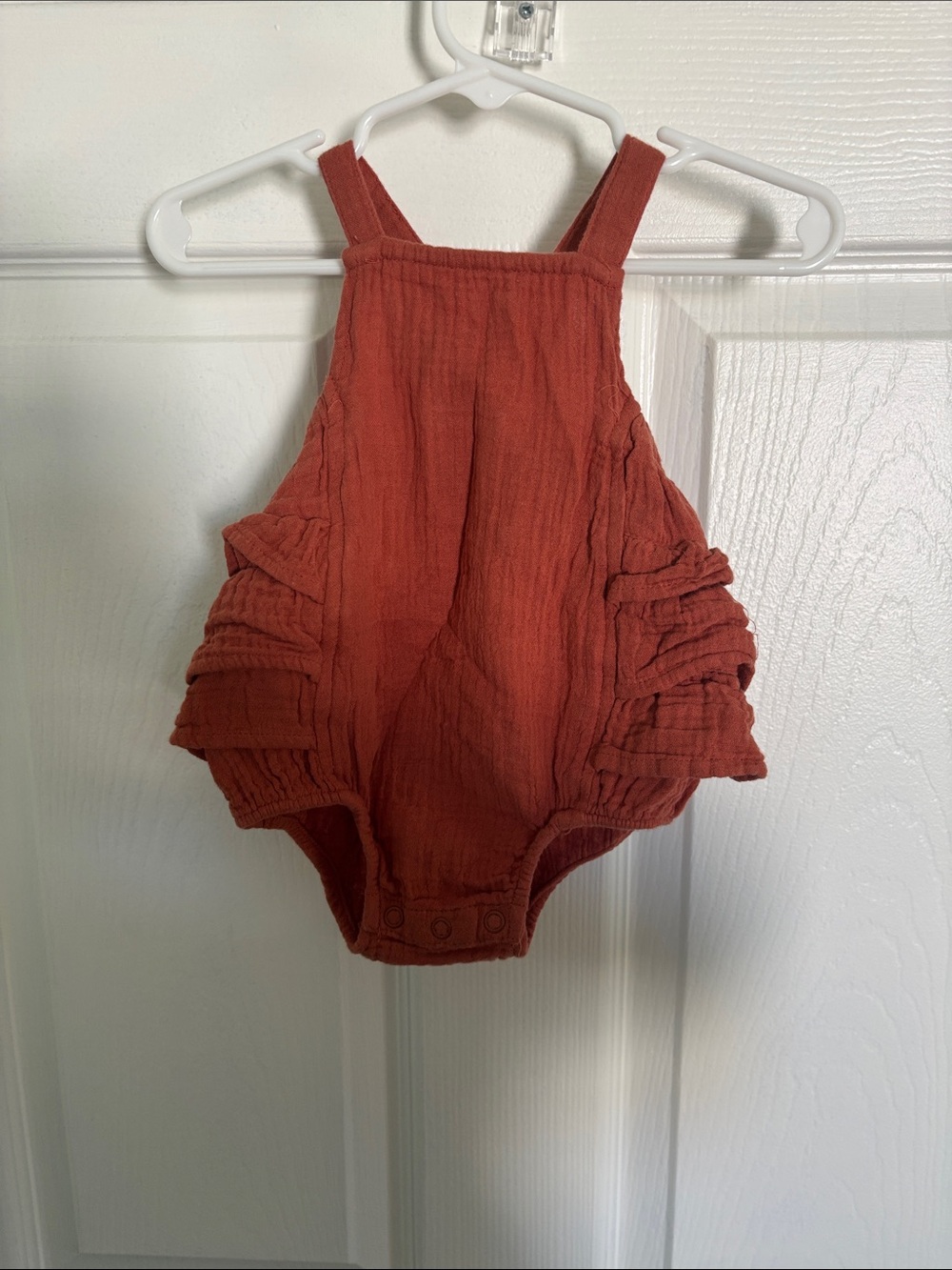 okie dokie Rust Red Ruffled Baby One-Piece